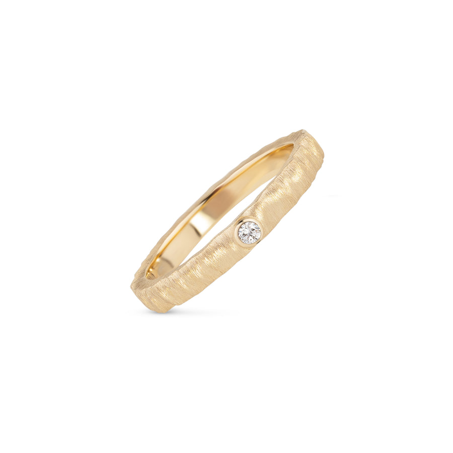 Ring aus 585er Gold mit 2 mm Diamant, mattierte Oberfläche, seitliche Ansicht