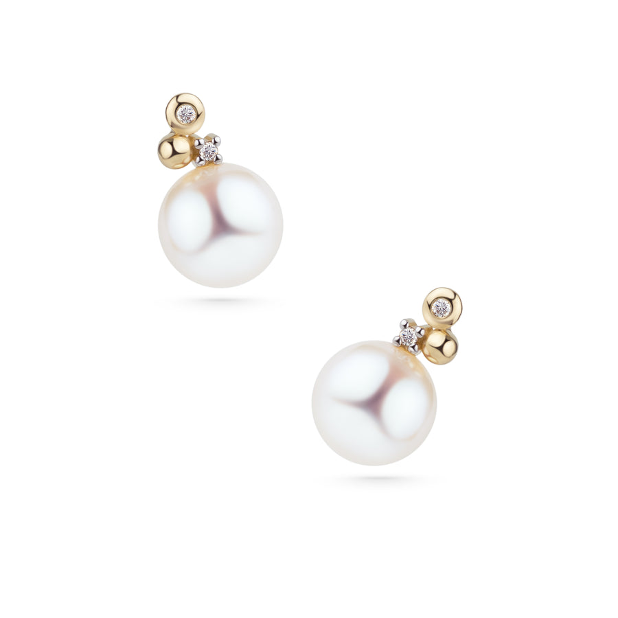 Elegante BOUTON BRILLANT Ohrstecker aus 585 Gelbgold mit Süßwasserperlen und Brillanten, zeitloser Stil für besondere Anlässe.