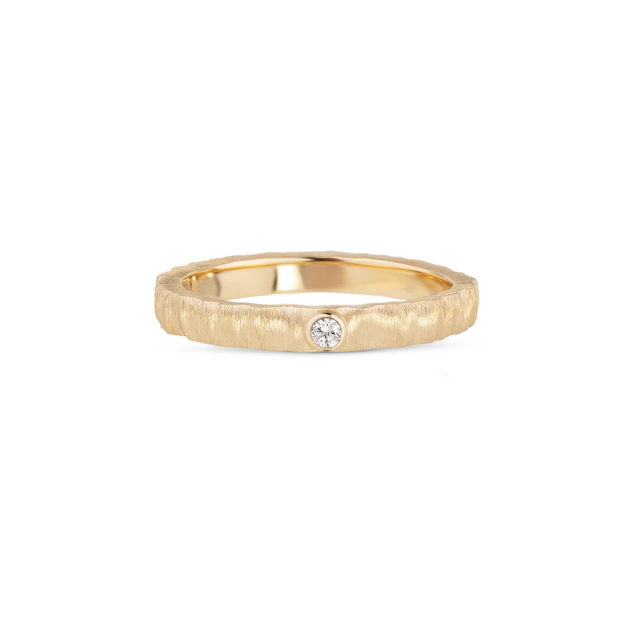 Ring aus 585er Gold mit 2 mm Diamant, mattierte Oberfläche, Frontalansicht