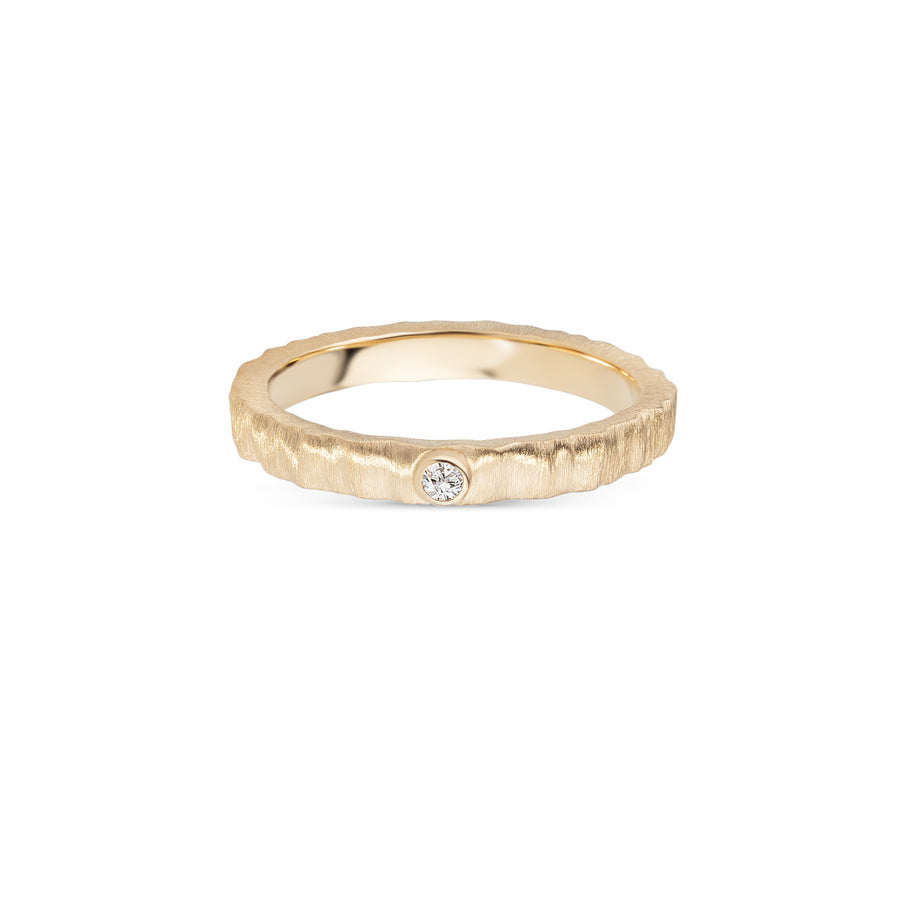 Ring aus 585er Gold mit 2 mm Diamant, mattierte Oberfläche, Frontalansicht mit Fokus auf Diamanten