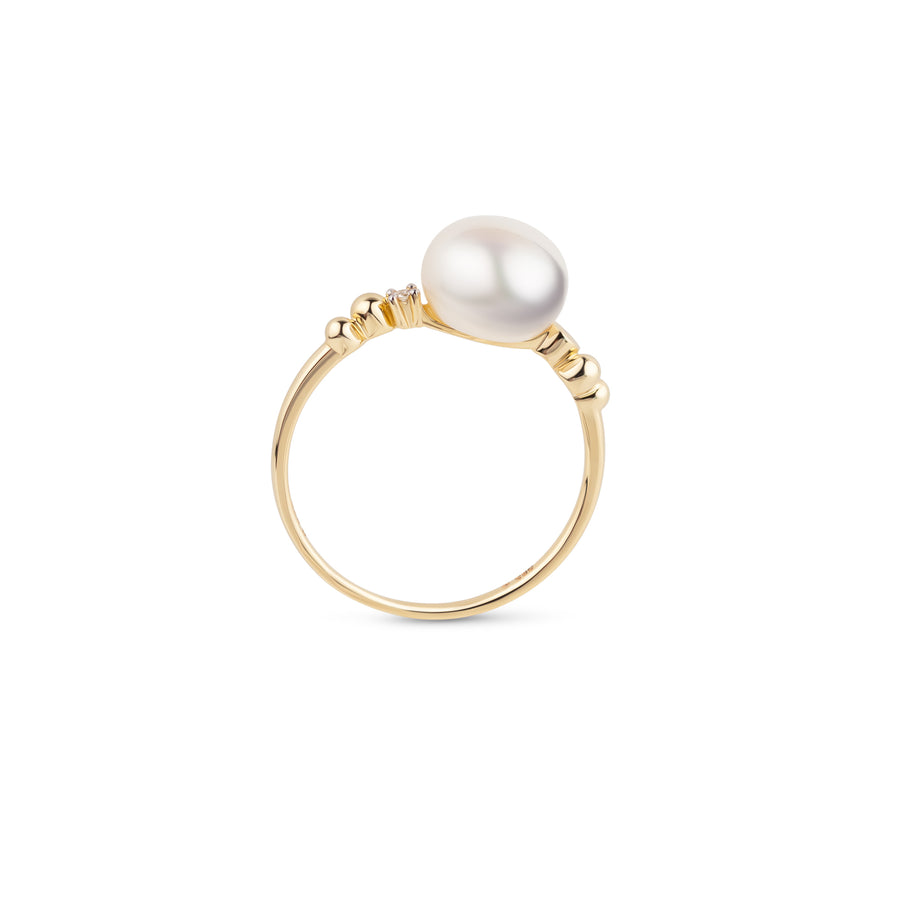 BOUTON BRILLANT Ring aus 585 Gold mit Süßwasserperle und Brillanten – Rückansicht